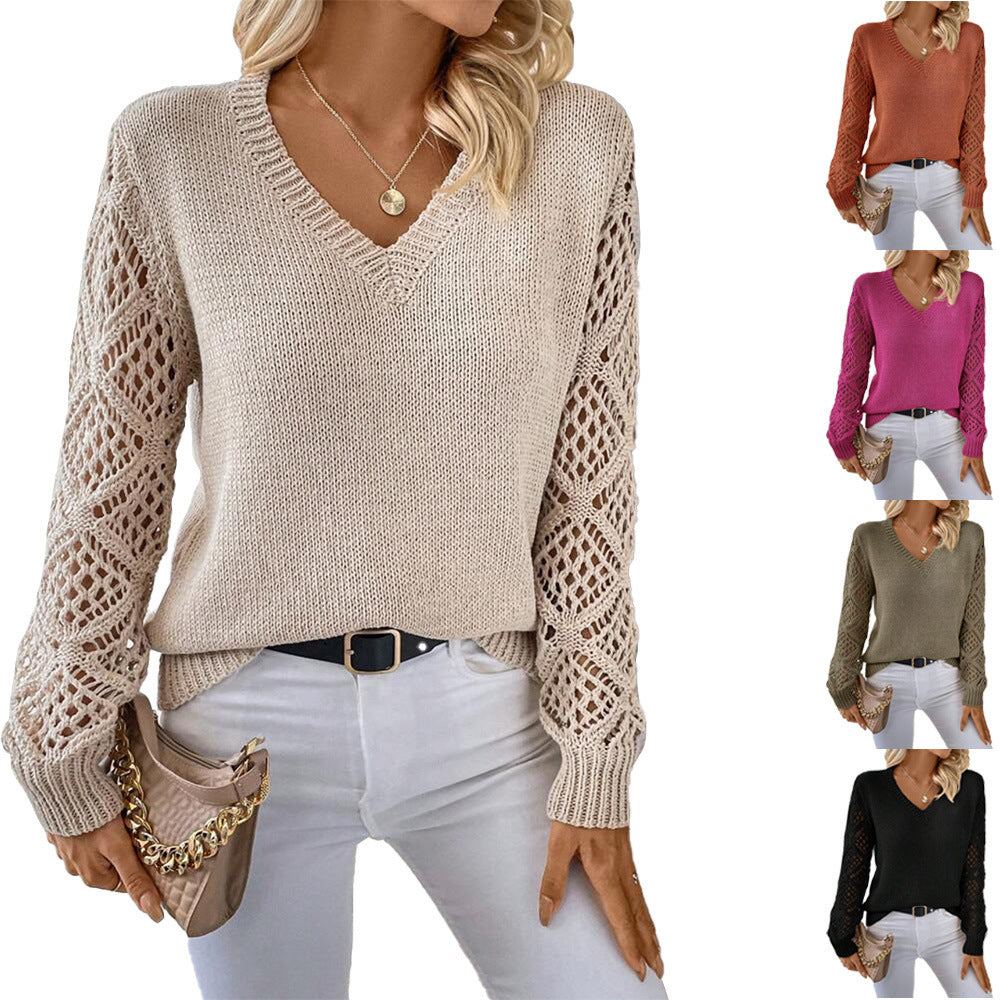 Solid V-neck Pullover Sweater